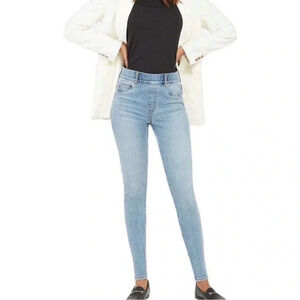 SPANX Distressed Skinny Jeans Light Vintage Wash Pull On Tummy Control